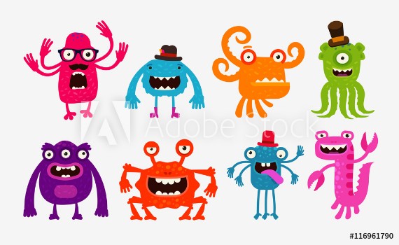 Picture of Cartoon monsters or bogeyman set Vector illustration
